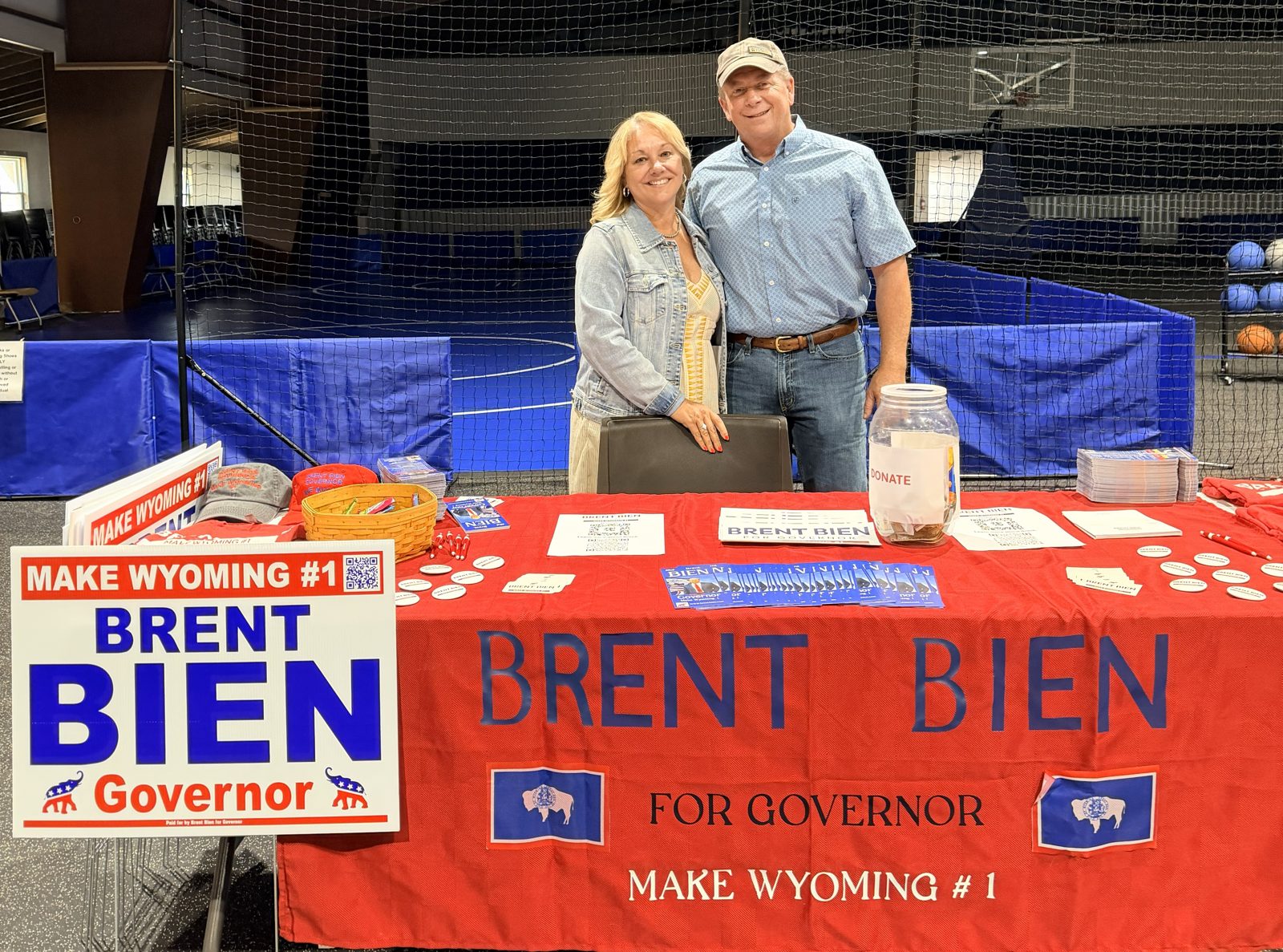 Brent Bien and his wife at the Make Wyoming #1 campaign booth